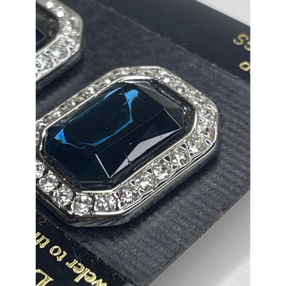 Vintage KJL Kenneth Jay Lane Princess Diana Blue Rhinestone Clip On Earrings - Picture 7 of 13